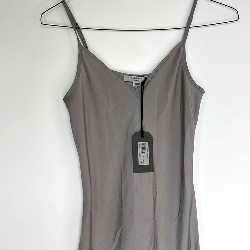 All Saints Tierney Slip Dress Pearl Grey Size Small Adjustable straps polyester